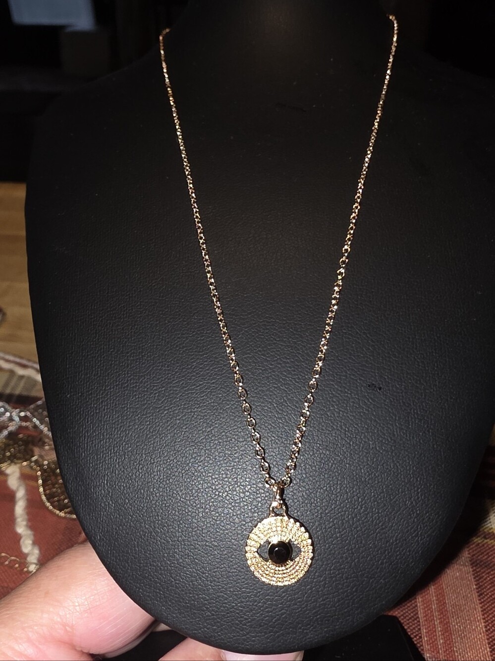 Claire's Gold-Tone Micro Pendant Necklace with Black Stone